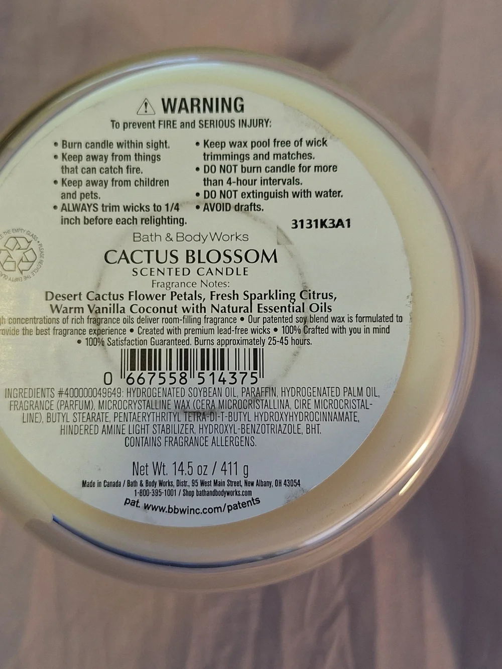 Bath & Body Works Cactus Blossom Scented Candle — White/Tan